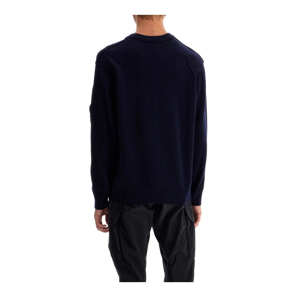 C.P. Company Crewneck Pullover van Wolmix met Lens Blue Heren