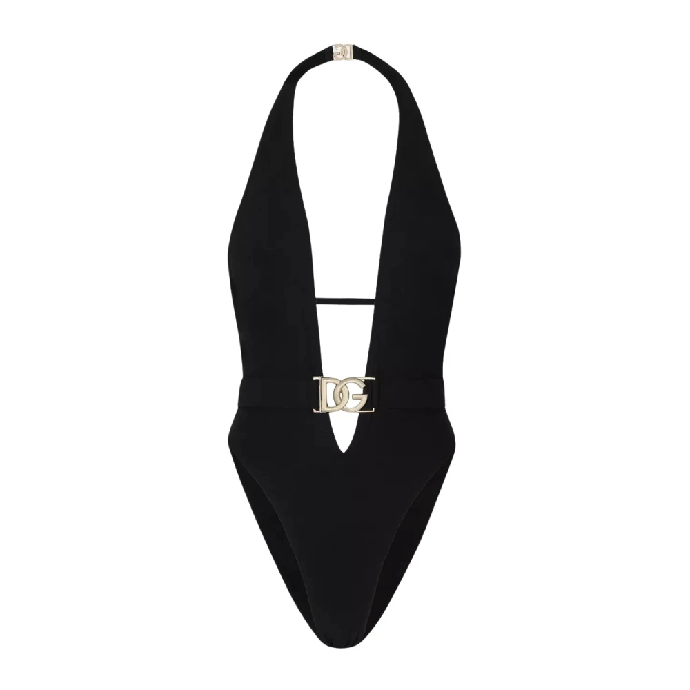 Dolce & Gabbana Women's Black One-Piece Swimsuit With Logo Belt - Swimsuits - M - Swimwear