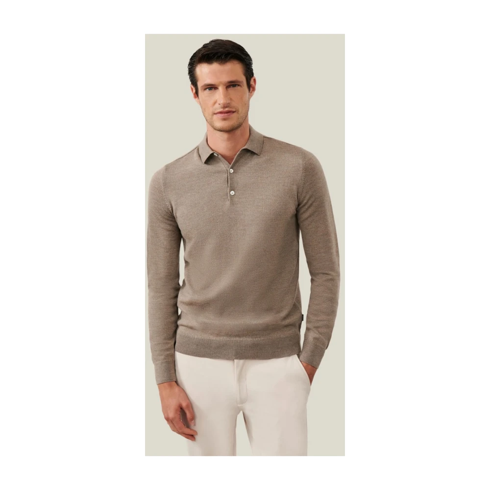 Cavallaro Merino Polo LS in Zand Brown Heren