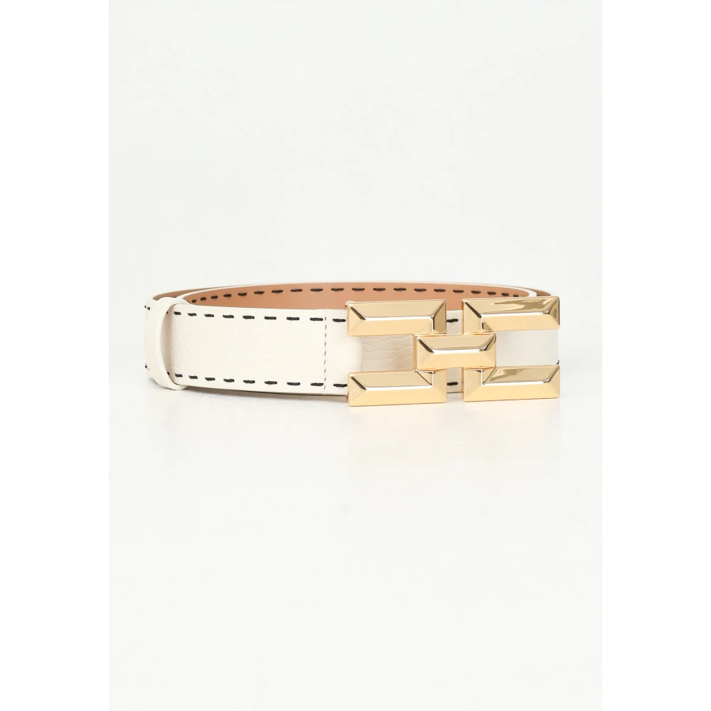 Elisabetta Franchi Hoog getailleerde leren riem met logogesp Beige Dames