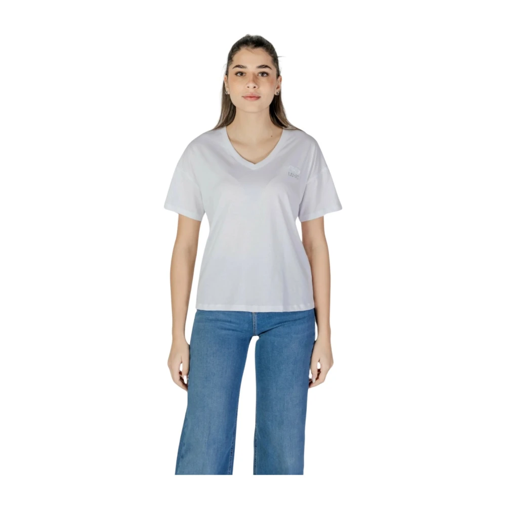 Liu Jo Witte V-hals T-shirt met studs Blue Dames