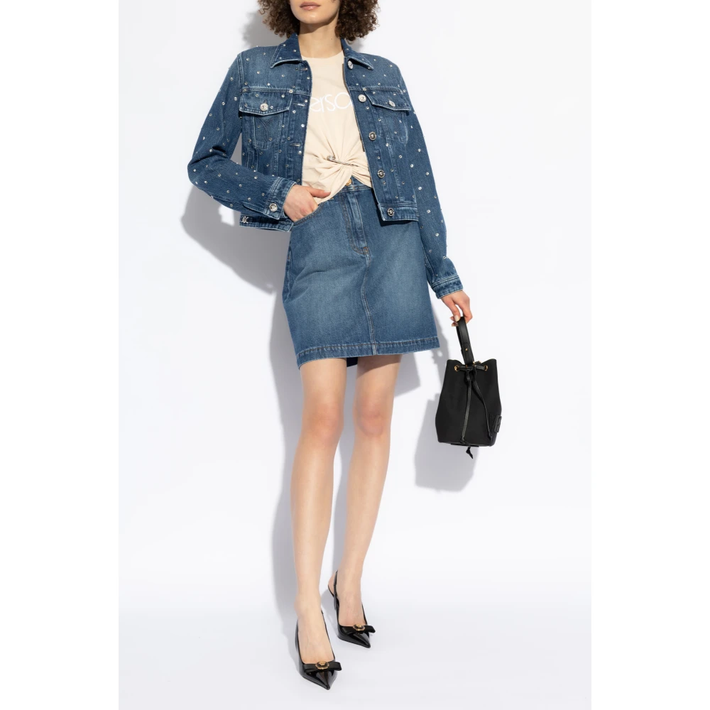 Versace Spijkerjasje met glinsterende applicaties Blue Dames