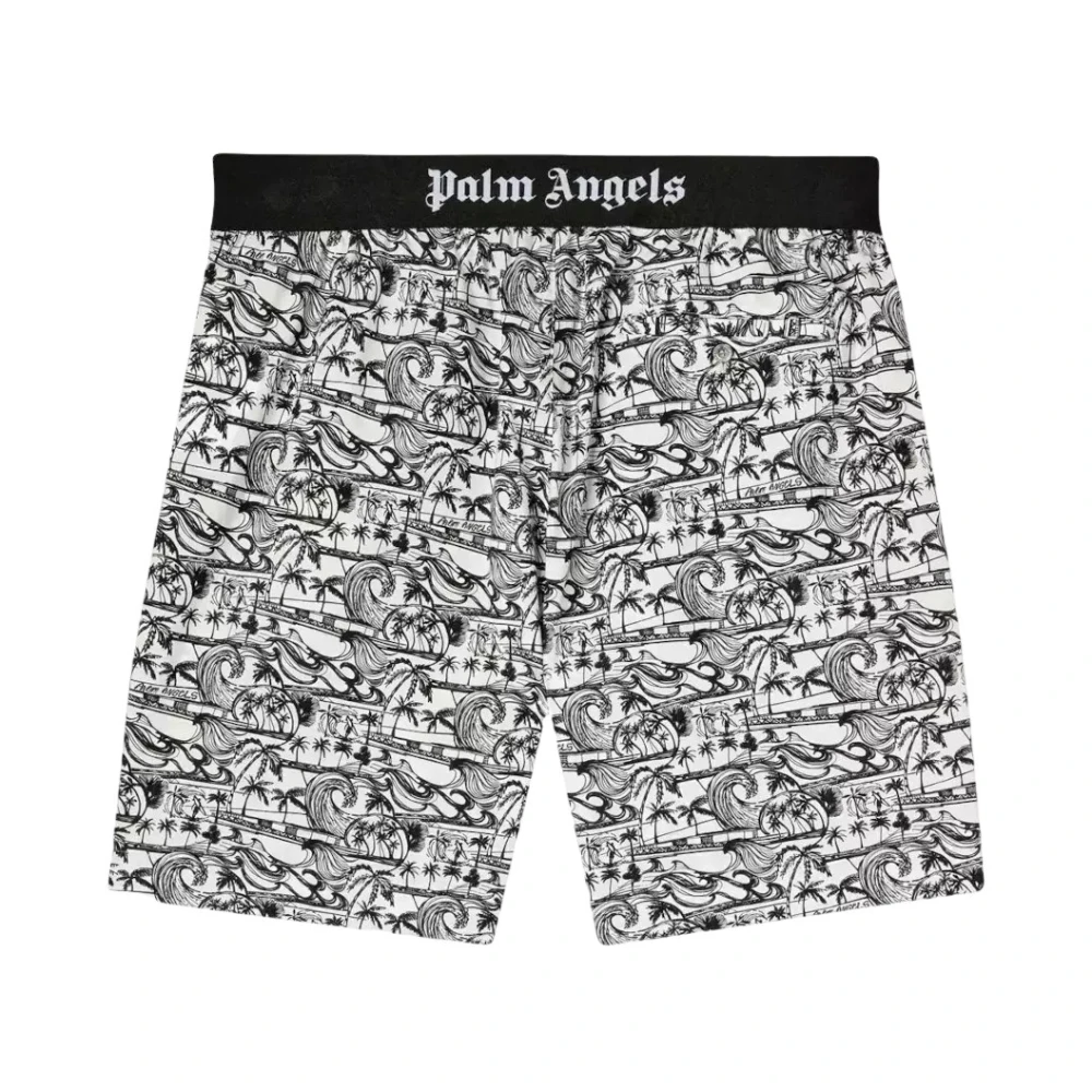 Palm Angels Grafische Print Shorts Zwart Wit Black Heren