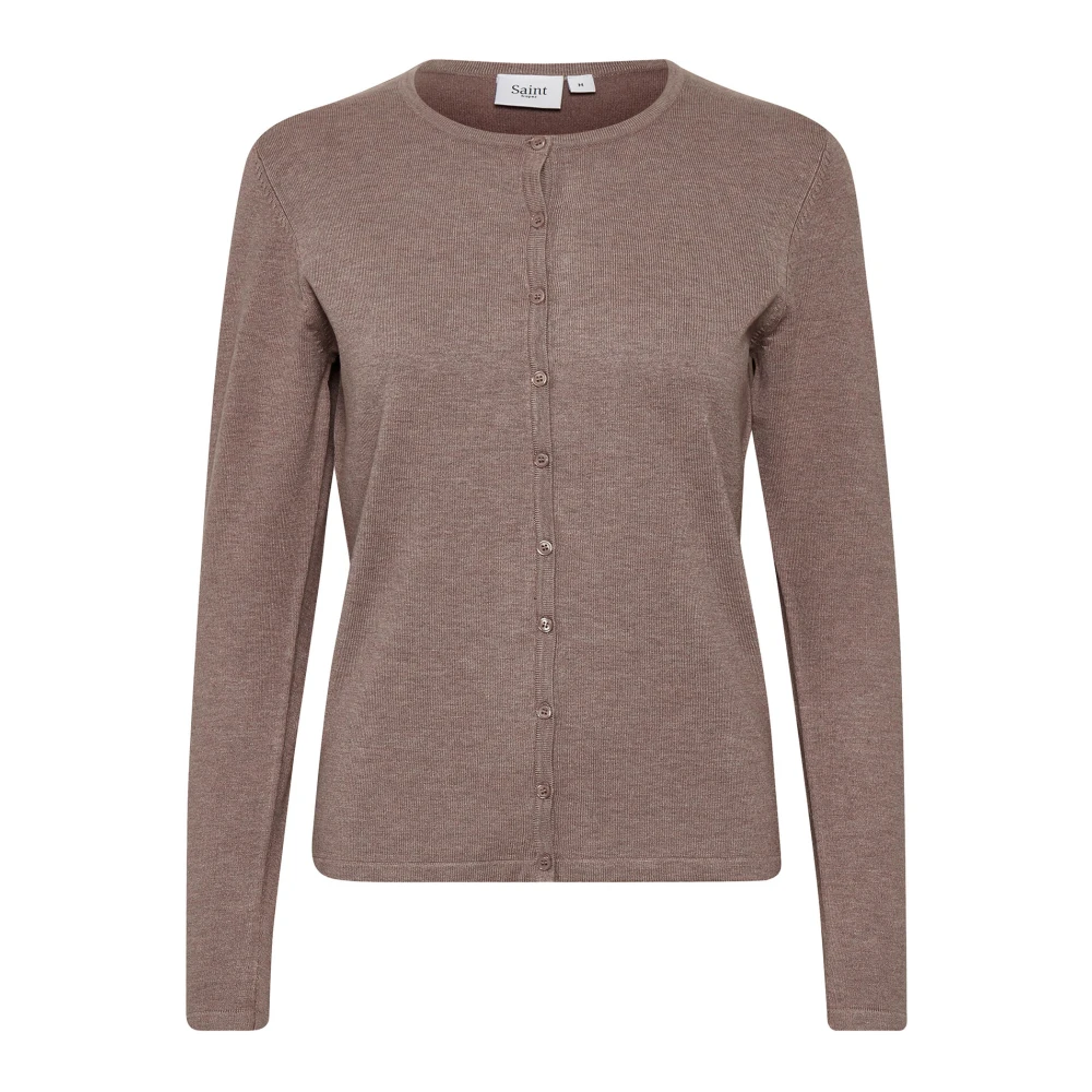 Saint Tropez Eenvoudige Cardigan met Knoopsluiting Brown Dames
