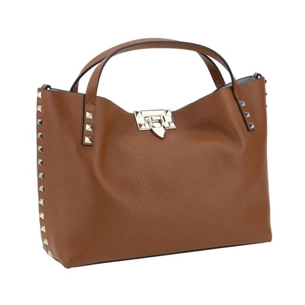 Valentino Garavani Gestructureerde Leren Rockstud Tote Tas Brown Dames