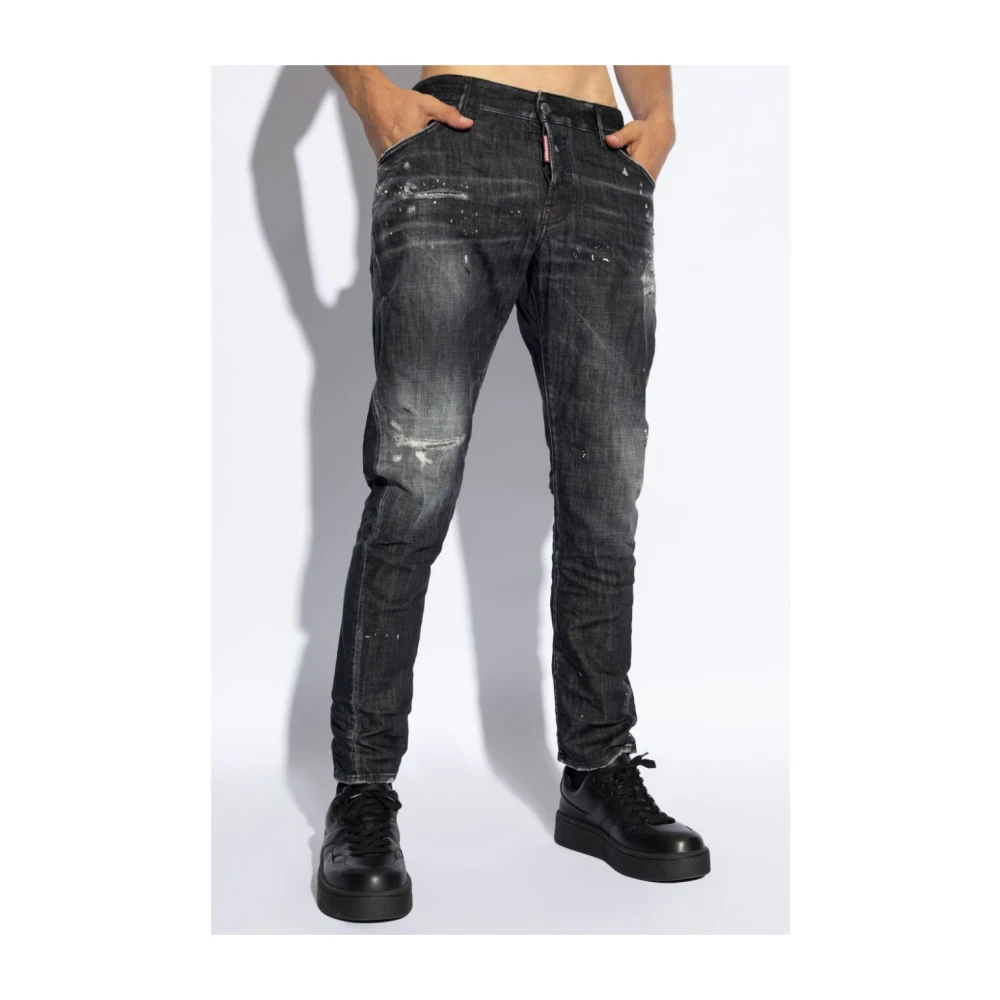 Dsquared2 Distressed Skinny Jeans met Logo Detailing Black Heren
