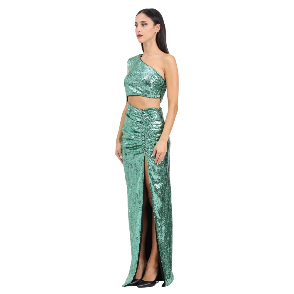 Amen Groene Een-Schouder Paillettenjurk Green Dames