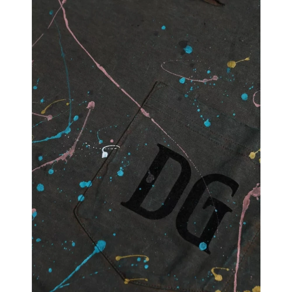 Dolce & Gabbana Grijs Katoenen T-shirt met Kleurspetters Gray Heren