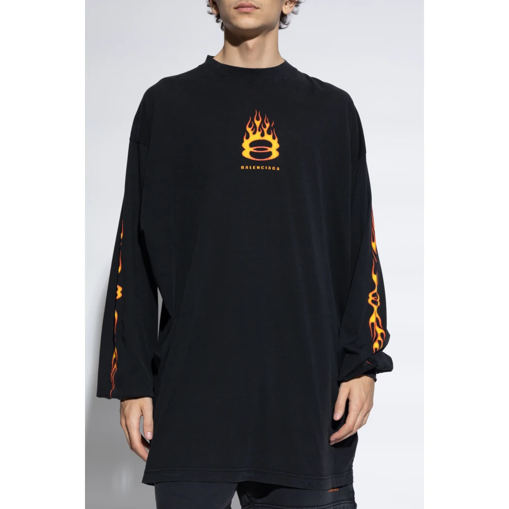 Balenciaga Flame T-shirt met lange mouwen Black Heren