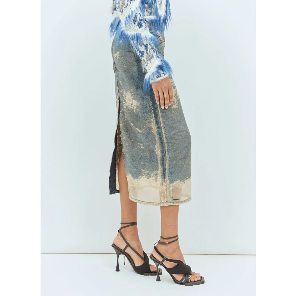 Diesel Versleten Denim Midi Rok Blue Dames