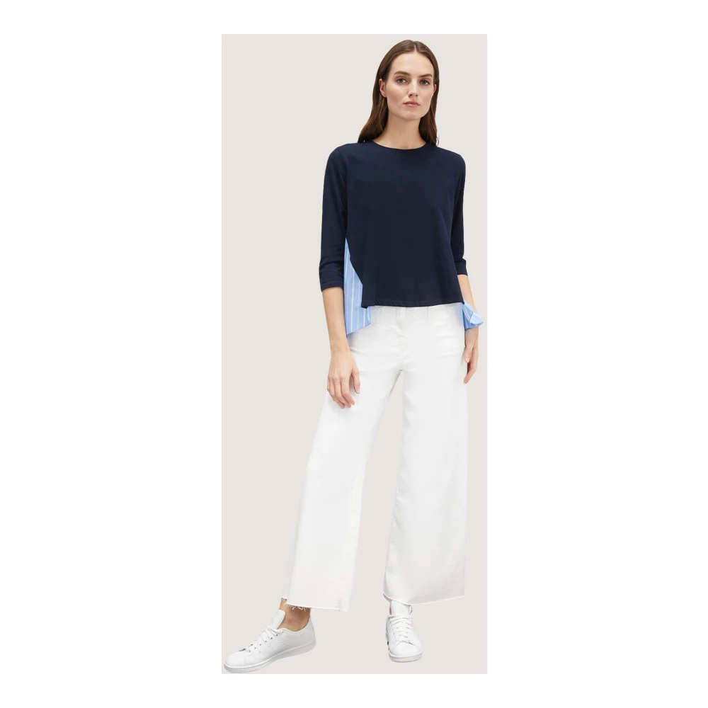 Motivi Gestreept Popeline Inzet T-Shirt Blue Dames