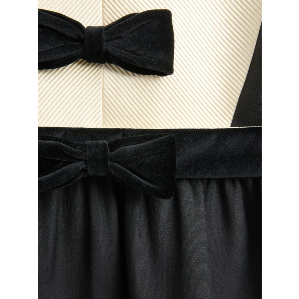Valentino Zwart Strik Detail Jurk Korte Mouwen Black Dames