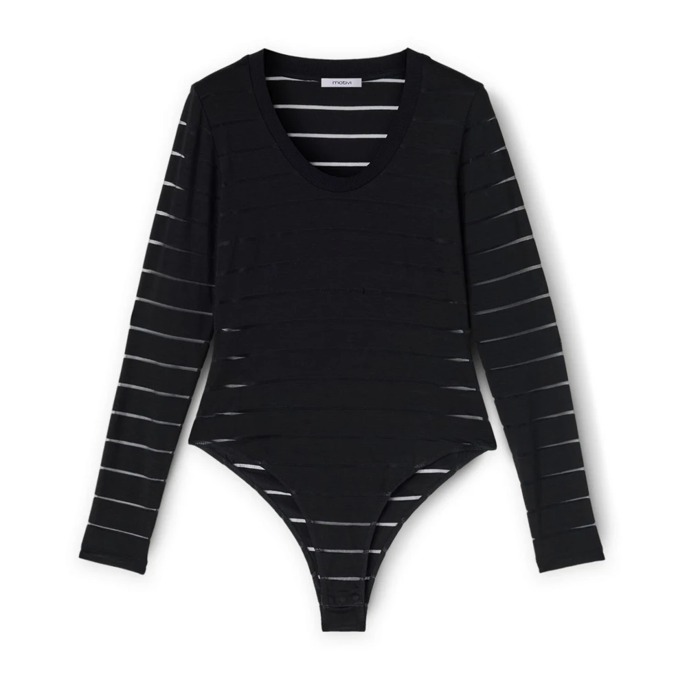 Motivi Gestreepte bodysuit van devoré-jersey Black Dames