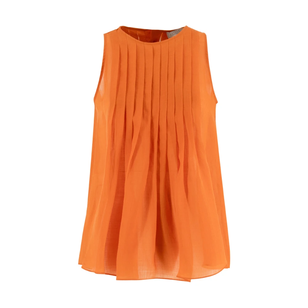 Antonelli Firenze Elegante Geplooide Crew Neck Top Orange Dames