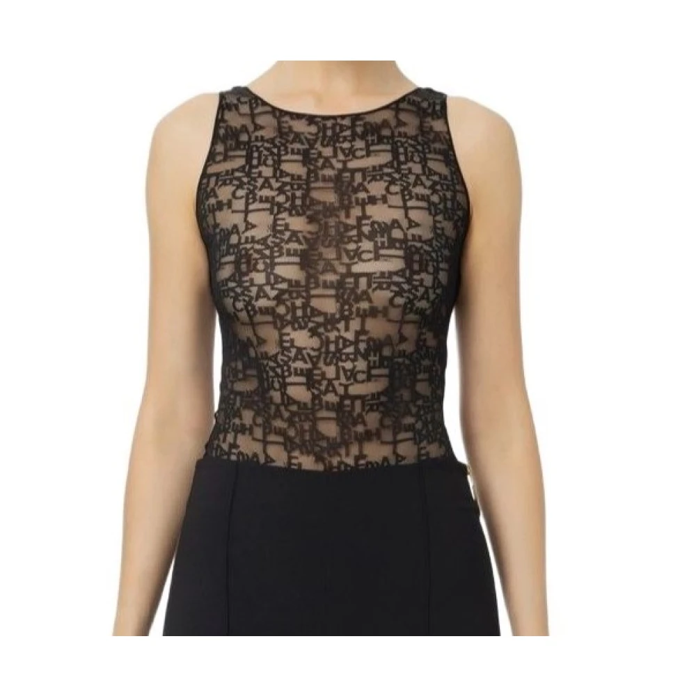 Elisabetta Franchi Mouwloze Zwarte Top met Logoprint Black Dames