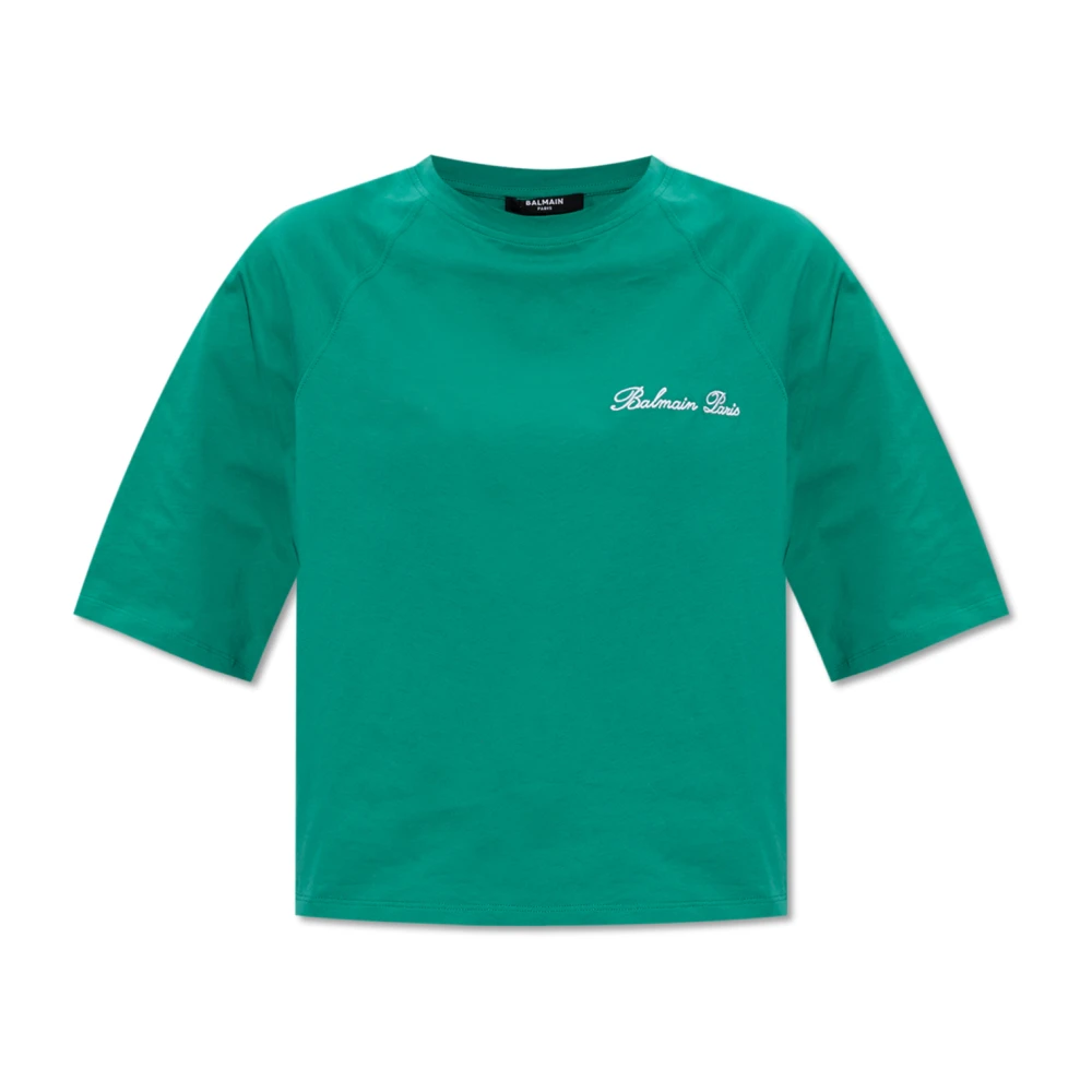 Balmain Katoenen T-shirt Green Dames