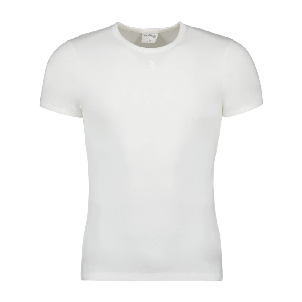 Courrèges Contrast T-shirt met Geborduurd Logo White Heren
