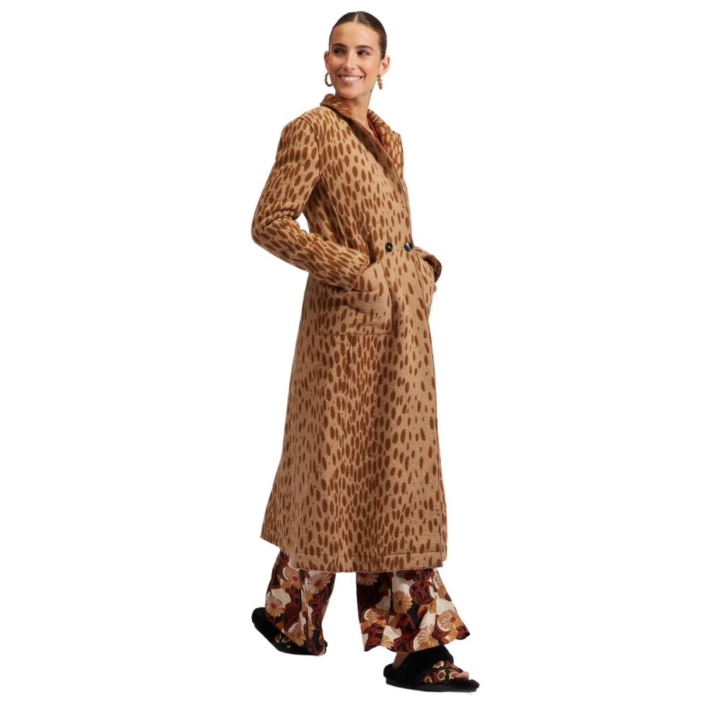 La DoubleJ Elegant Wool-Silk Duster Coat Brown, Dam