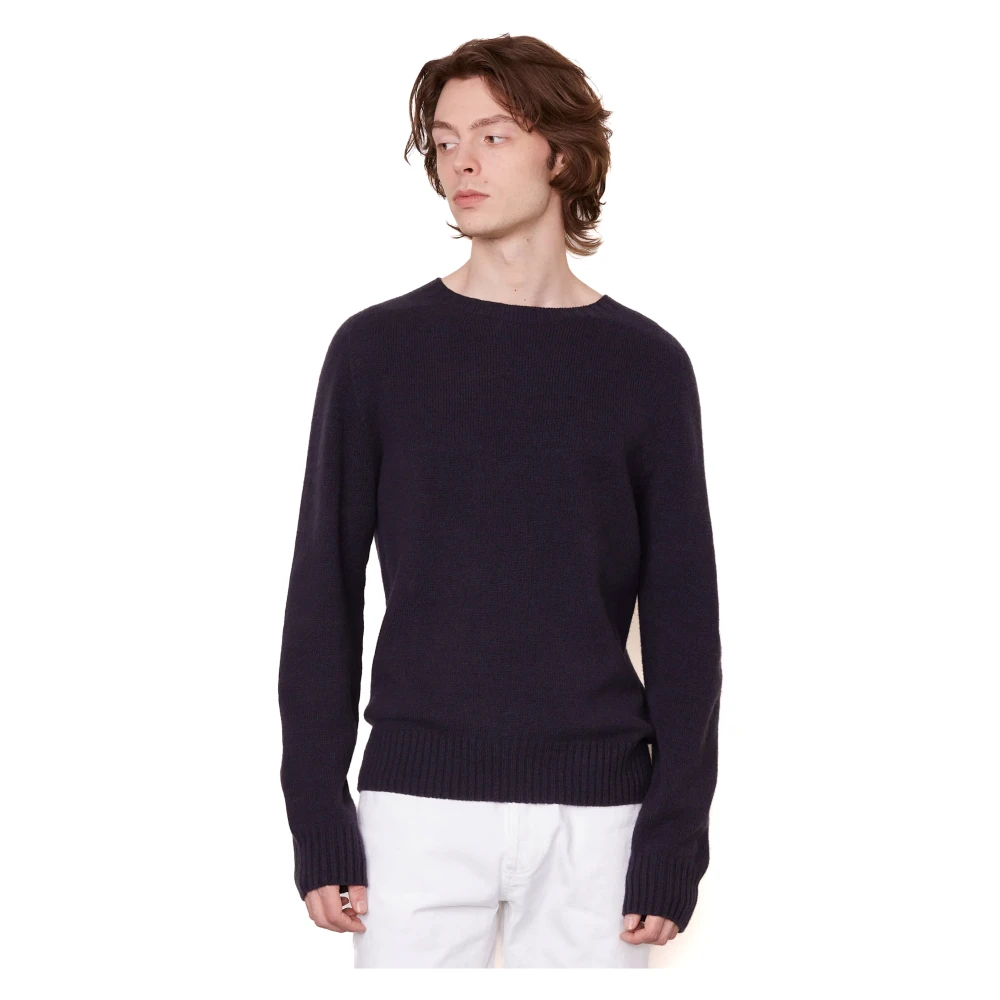Officine Générale Blauwe Wollen Trui Naadloos Gebreid Blue Heren