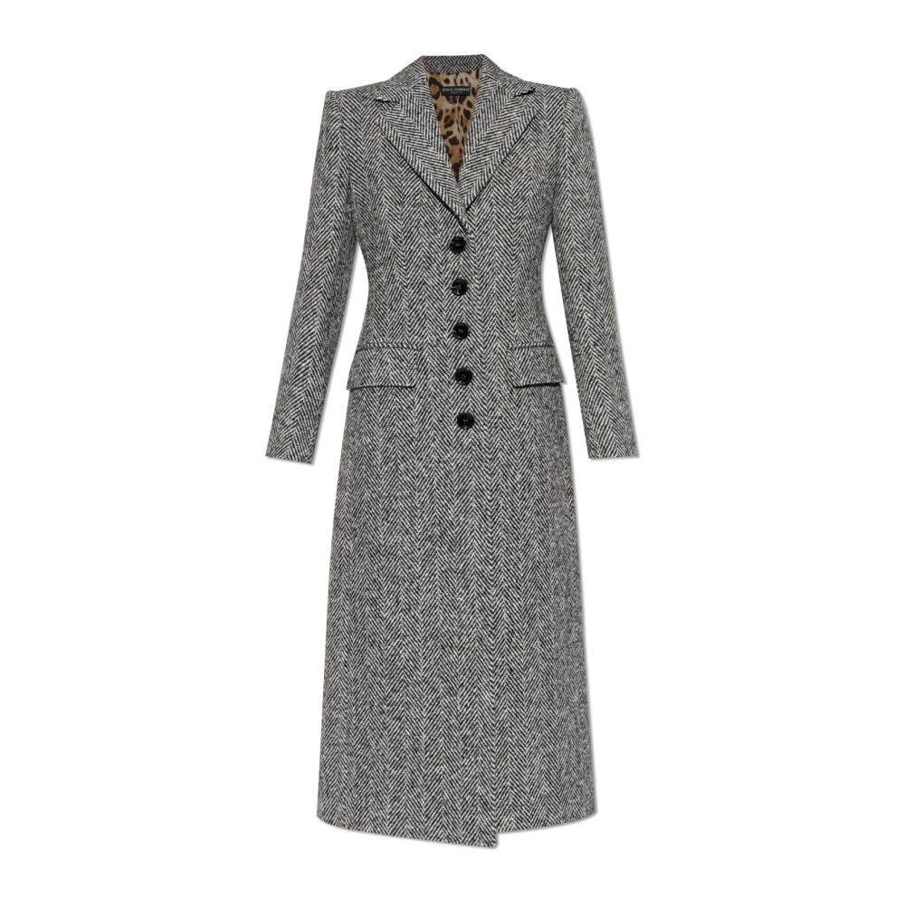 Dolce & Gabbana Women's Gray Herringbone Coat Extra Small