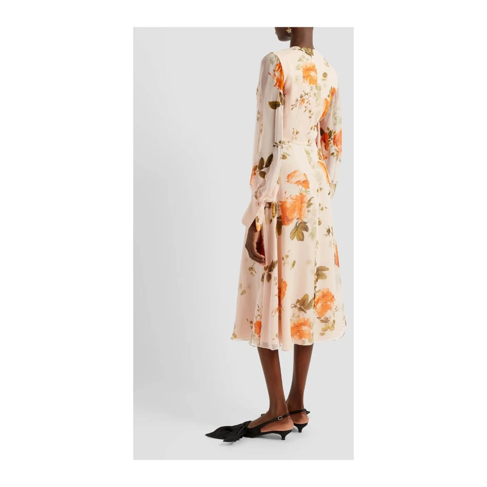 Erdem Roze Bloemen Midi Jurk Multicolor Dames