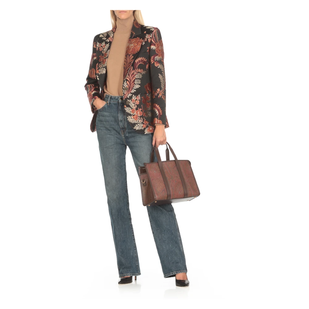 ETRO Zwarte Bloemen Blazer Peak Revers Multicolor Dames