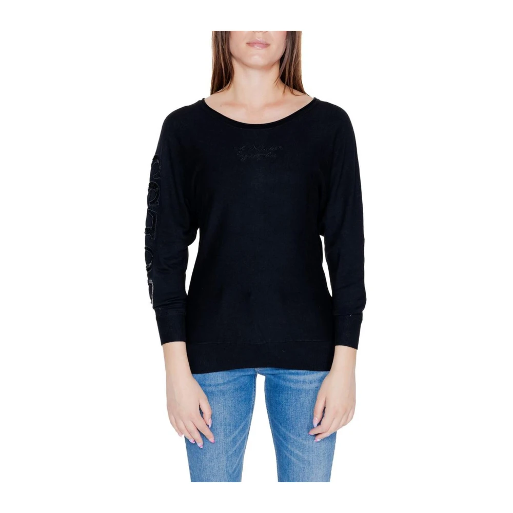 Guess Bat Sleeve Logo Top Herfst Winter Collectie Black Dames