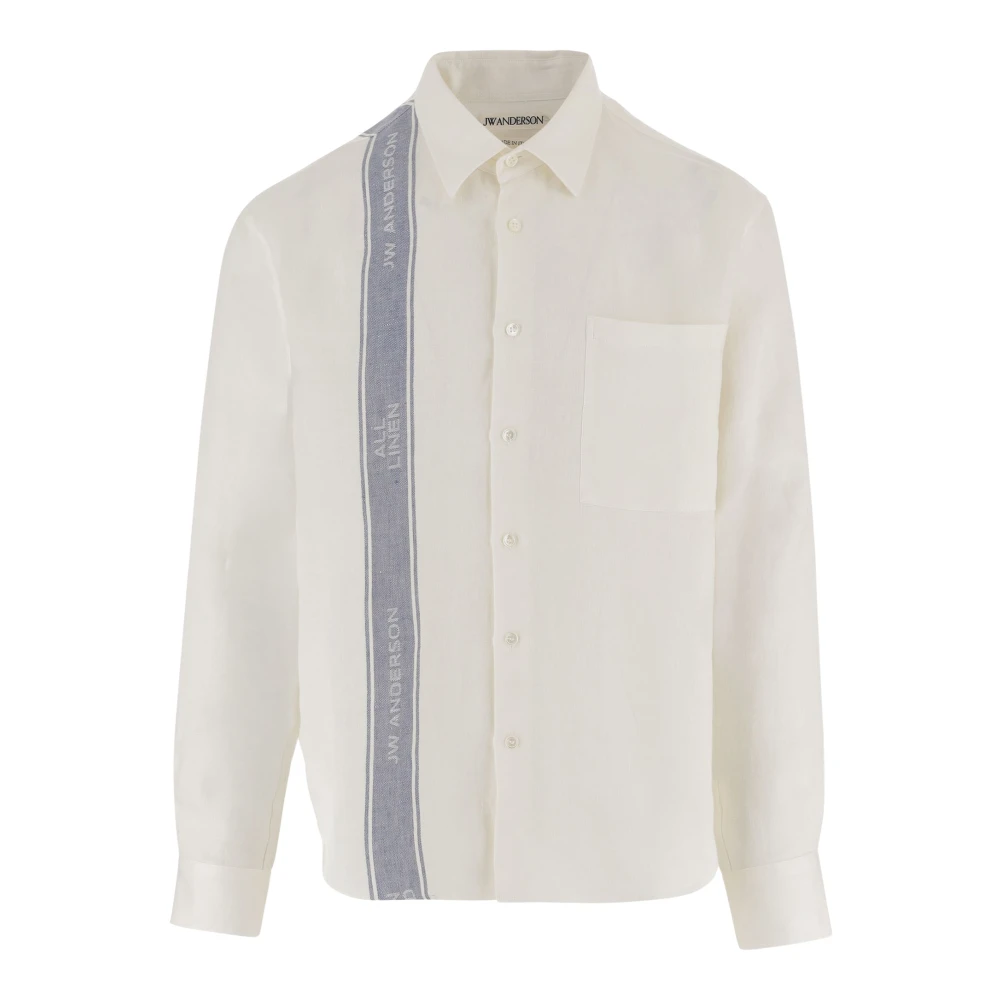 Jw Anderson , Casual Shirts, Male, White, L, Linen Shirt With Logo
