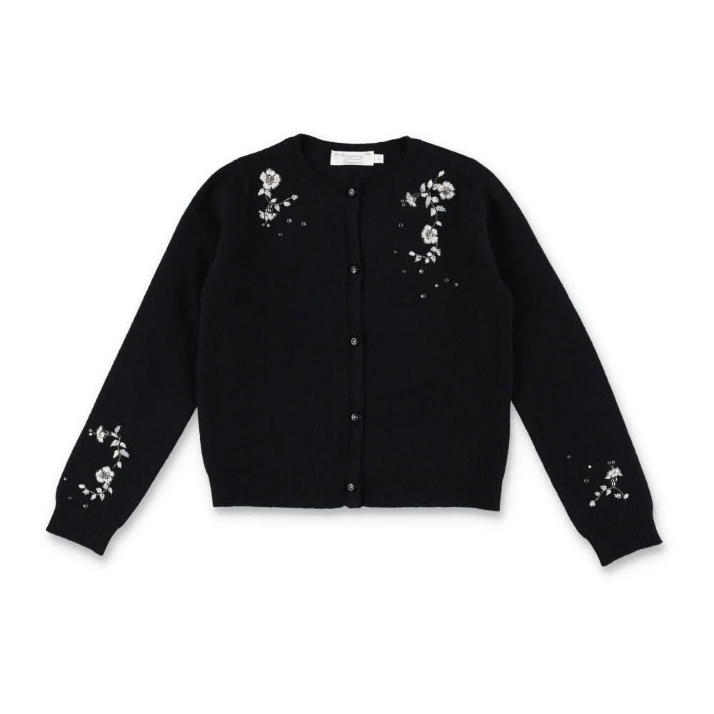 Bonpoint Svart Blommig Broderad Kashmir Cardigan Black, Flicka