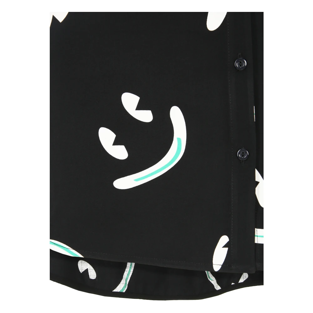 Doris S Smiley Print Lange Blouse met Groene Accents Black Dames