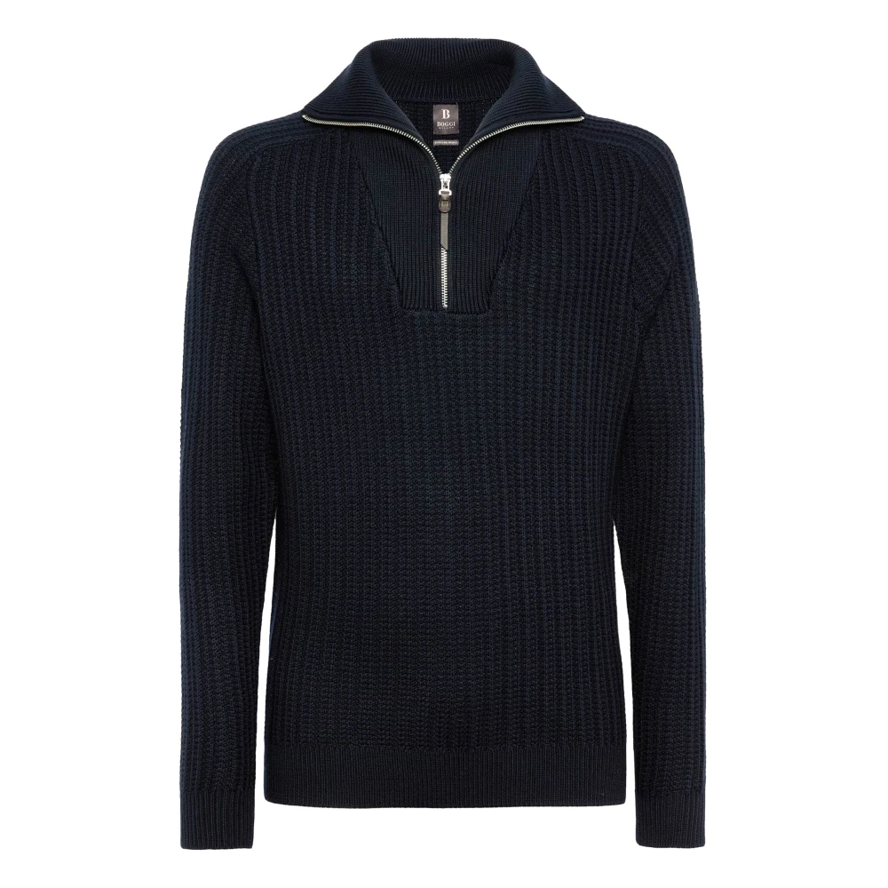 Boggi Milano Merino wollen half-zip trui Blue Heren