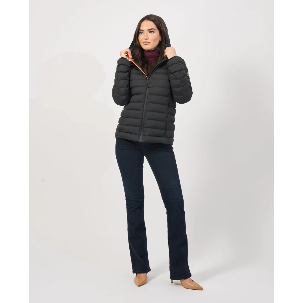 Suns Zwarte Ripstop Nylon Jas met Capuchon Black Dames