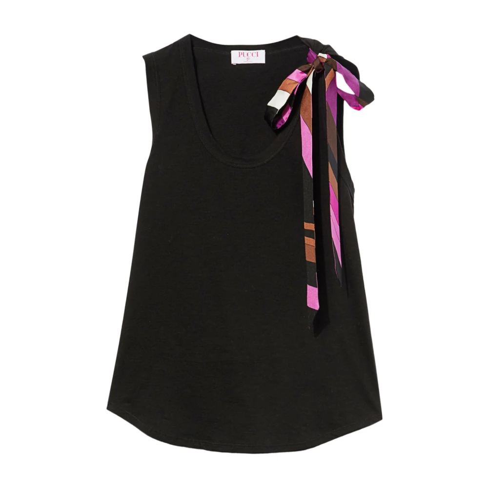 EMILIO PUCCI Zwarte Zijden Top Met Abstracte Print Black Dames