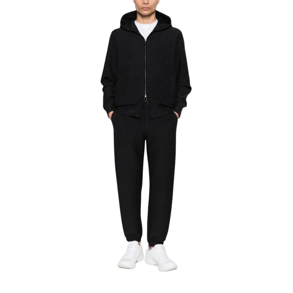 Emporio Armani Men's Black Zip-Throughs, 3XL, Cotton Blend Hoodie