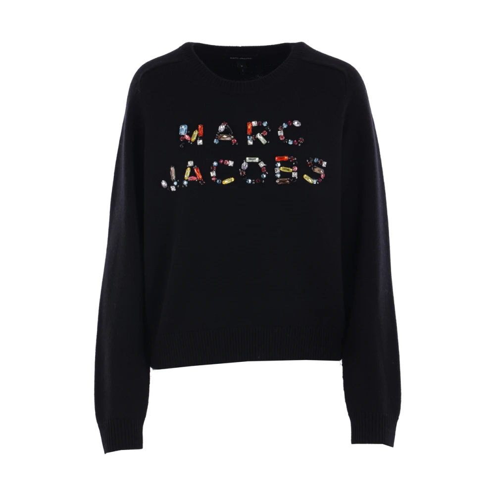 Marc Jacobs Zwarte Wollen Trui Kristal Logo Black Dames
