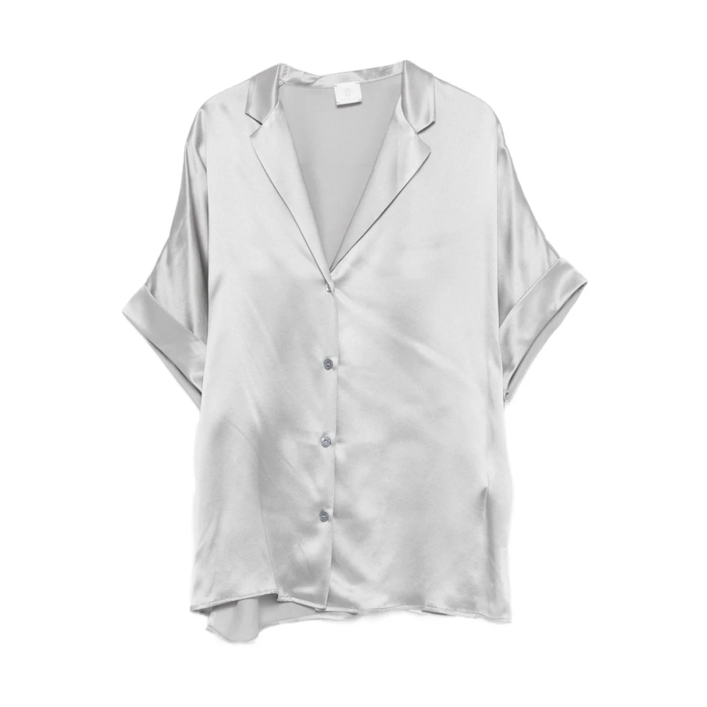 Eleventy Women's Gray Shirts, L, Short Sleeve Button Front Shirt