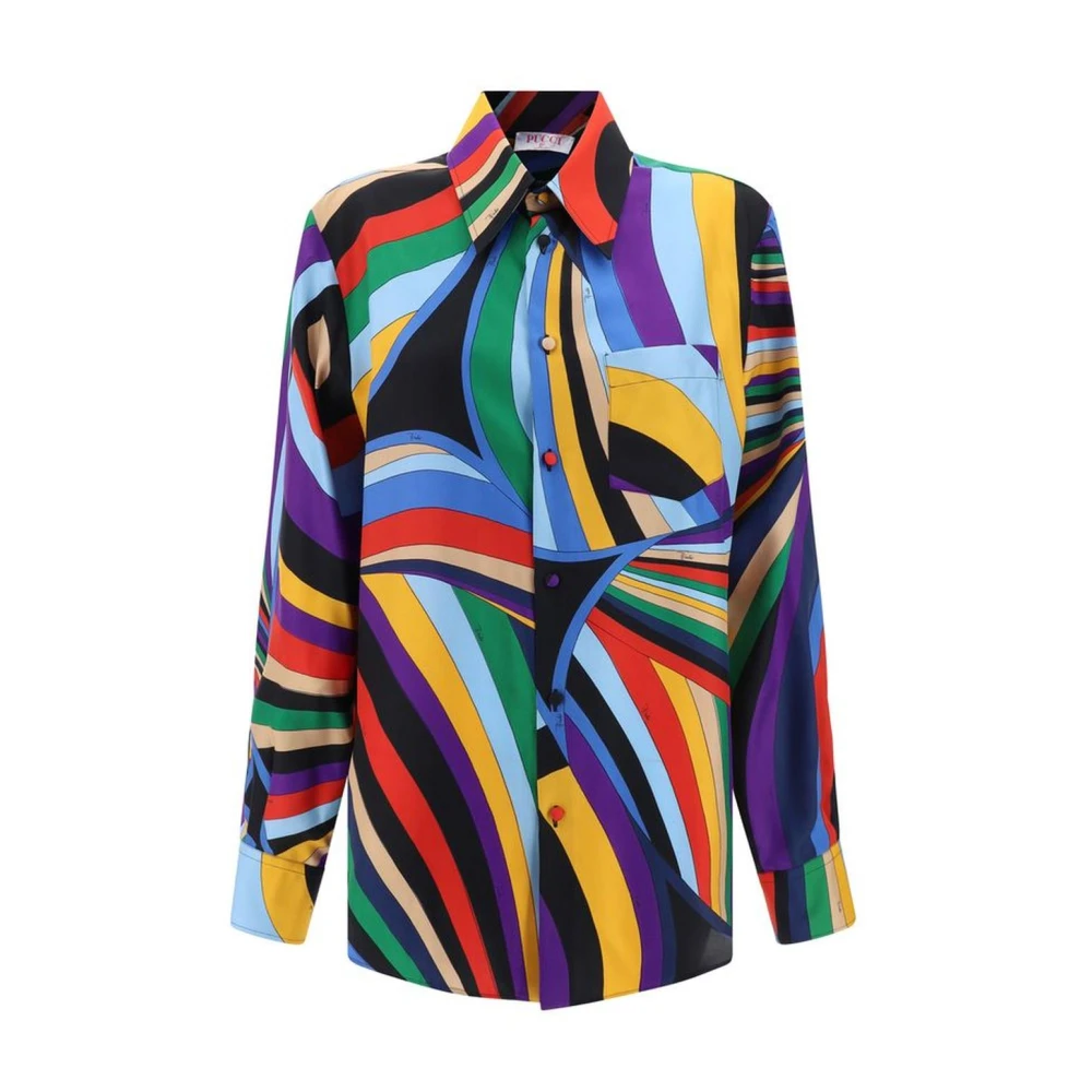 EMILIO PUCCI Zijden overhemd met klassieke kraag en print Multicolor Dames