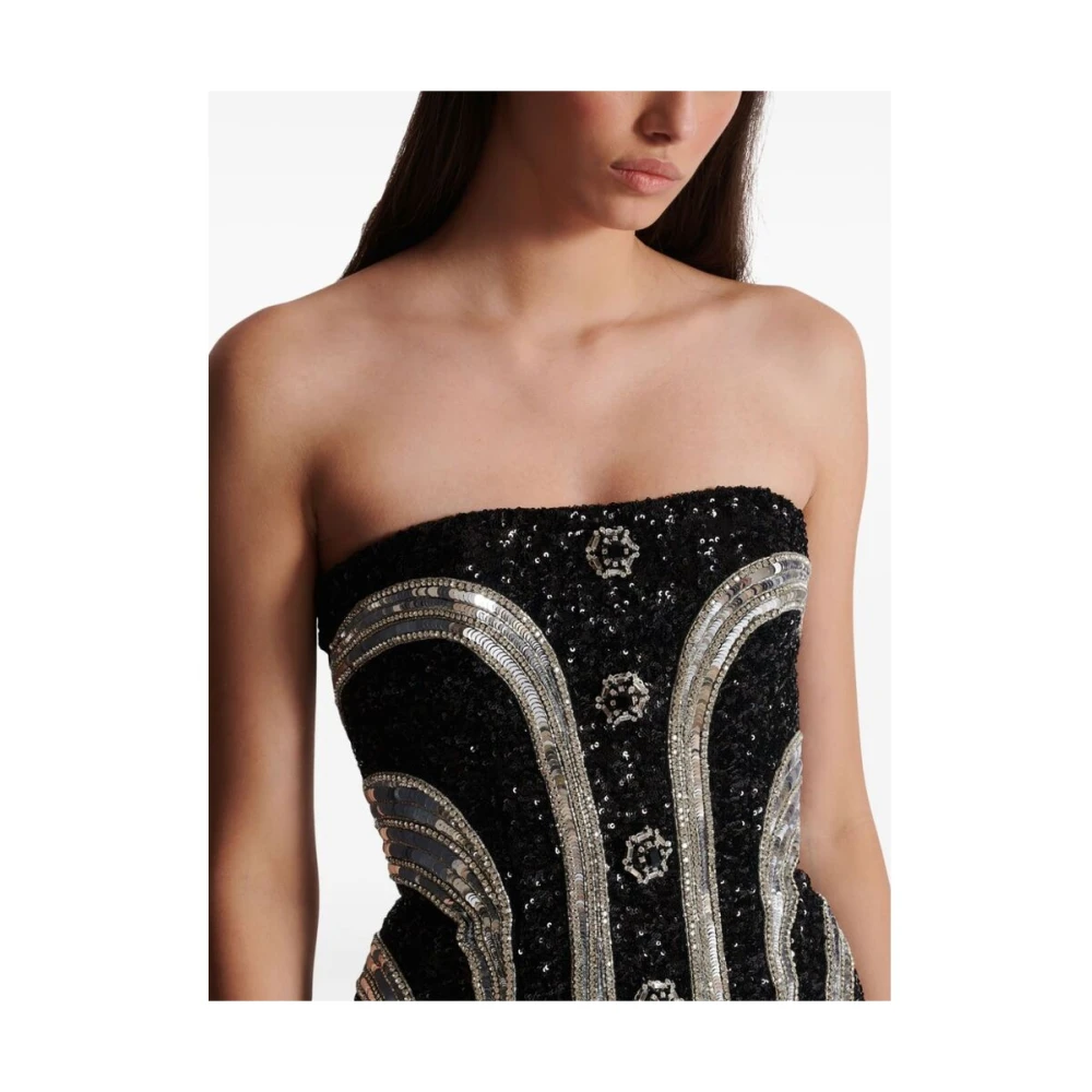Balmain Paillet Streep Bandeau Jurk Multicolor Dames
