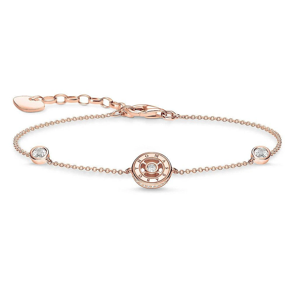 Thomas Sabo Women's White/Gold Bracelet Circles With Stones Rose Colored A1882-416-14-L19v
