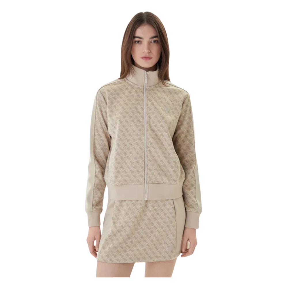 Guess , Zip-Throughs, Female, Beige, S, Maya Fullzip Sweatshirt