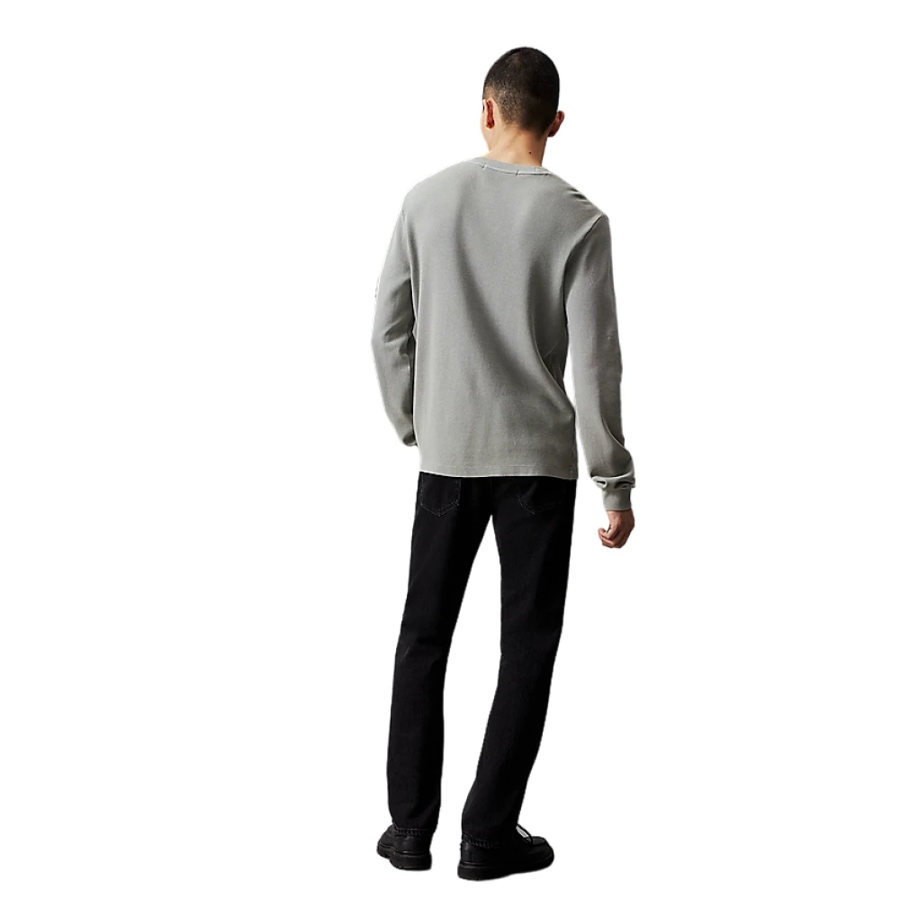 Calvin Klein Grijze Trui Katoen Reliëf Lange Mouw Gray Heren