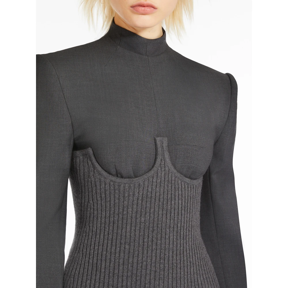 SPORTMAX Geribbelde Wollen Midi Rok Grijs Gray Dames
