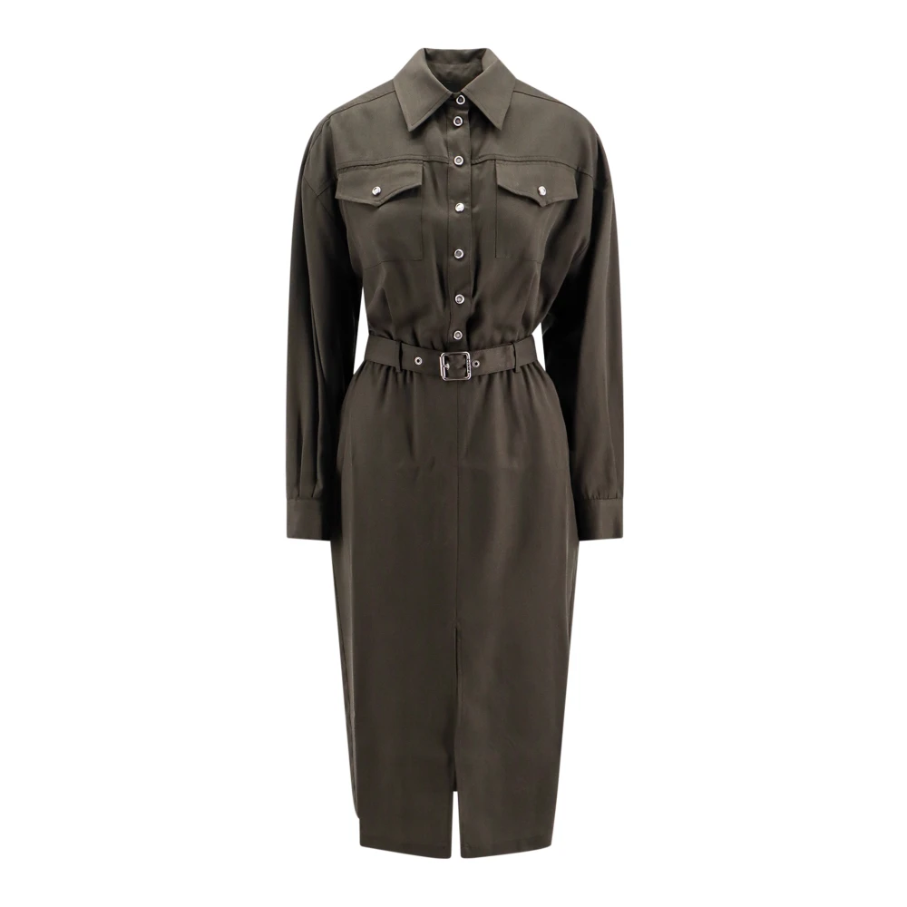 Pinko Elegante Jurk met Riem en Zakken Green Dames