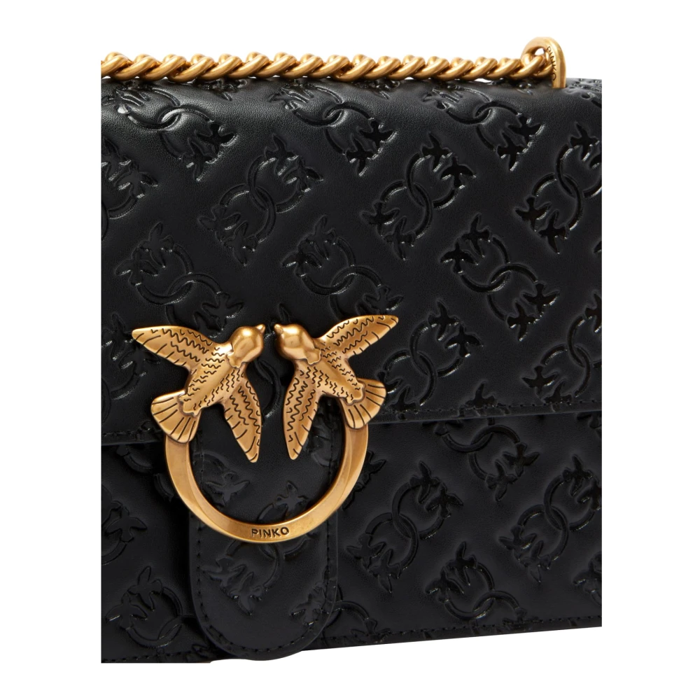 pinko Love One Classic Leren Schoudertas Black Dames