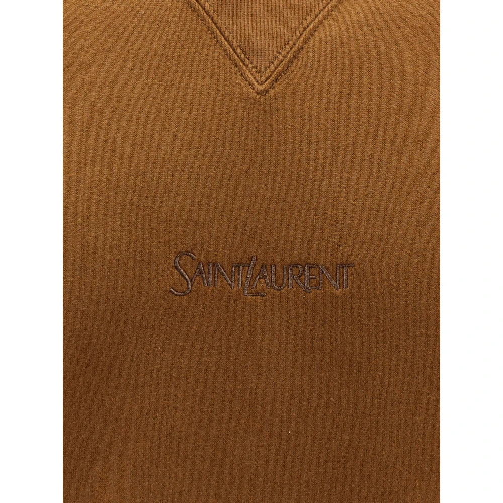 Saint Laurent Biologische Katoenen Sweatshirt met Geborduurd Logo Brown Heren