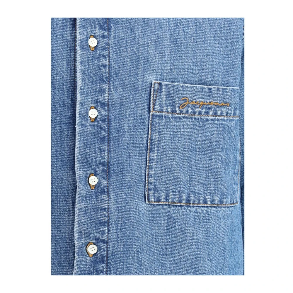 Jacquemus Denim overhemdjasje met monogramzak Blue Heren