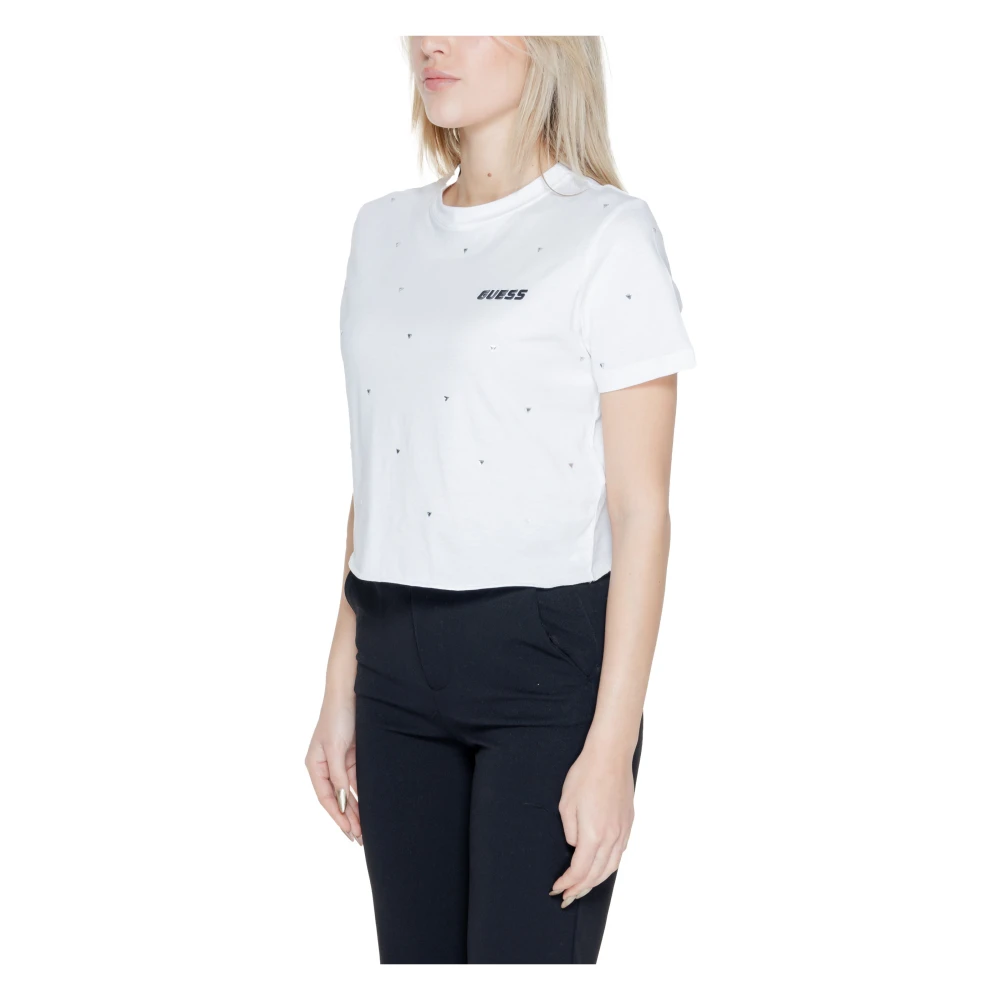 Guess Crop T-shirt Lente Zomer Collectie 100% Katoen White Dames