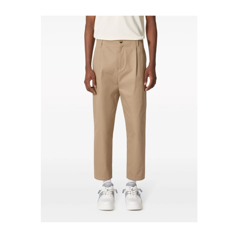 Valentino Beige Katoenen Broek met Plooidetails Beige Heren