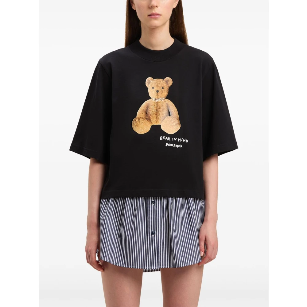 Palm Angels Zwart Logo Print Crew Neck T-shirts Black Dames