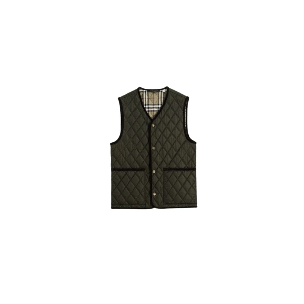 Burberry Gewatteerde mouwloze vest met ruitvoering Green Heren